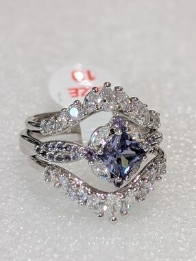 NWT Bomb Party "Meant To Be Yours Forever" 3 Bridal Rings LC Tanzanite CZ Sz 10